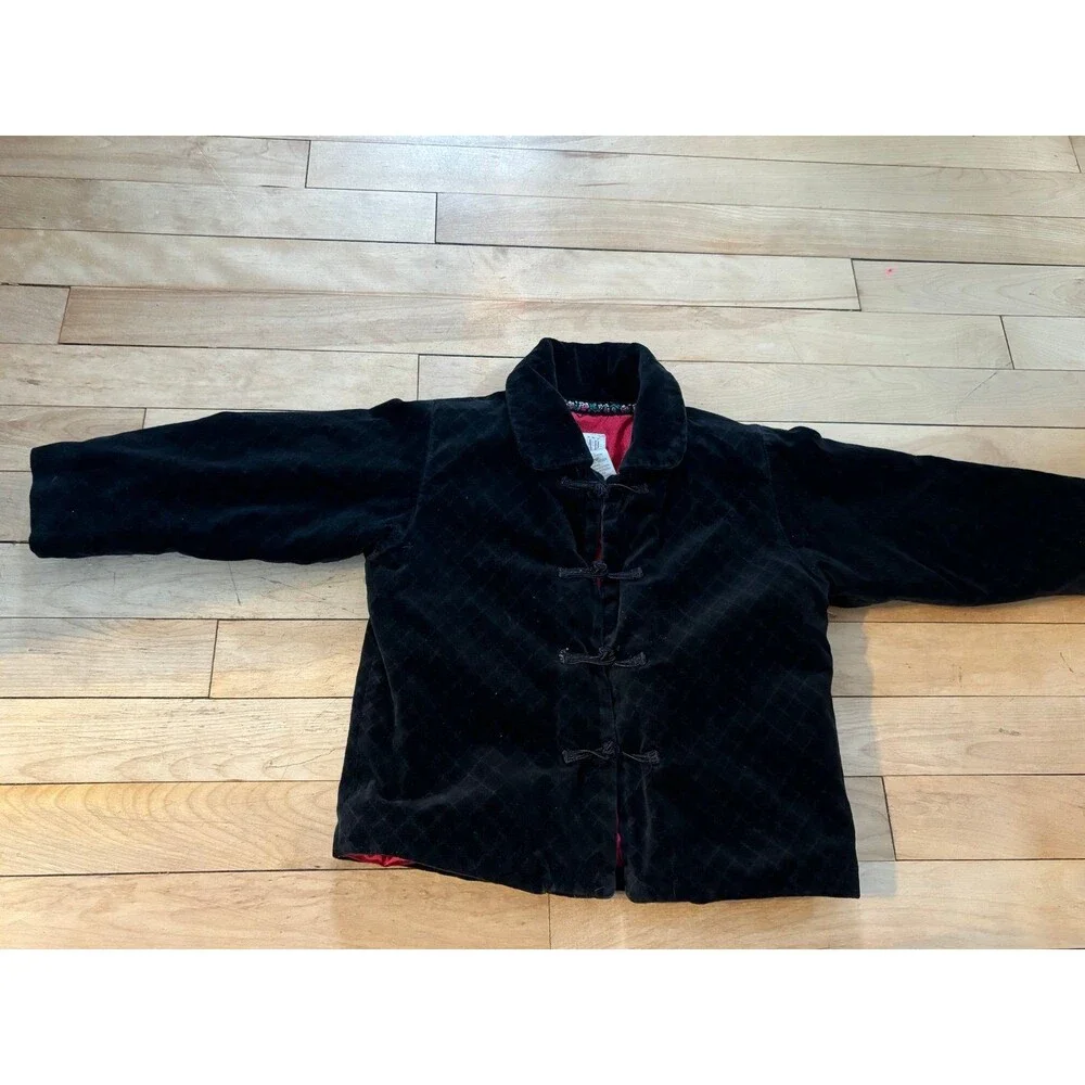 vintage 90s baby gap 2t 3t black collar jacket coat quilted velvet satin lining